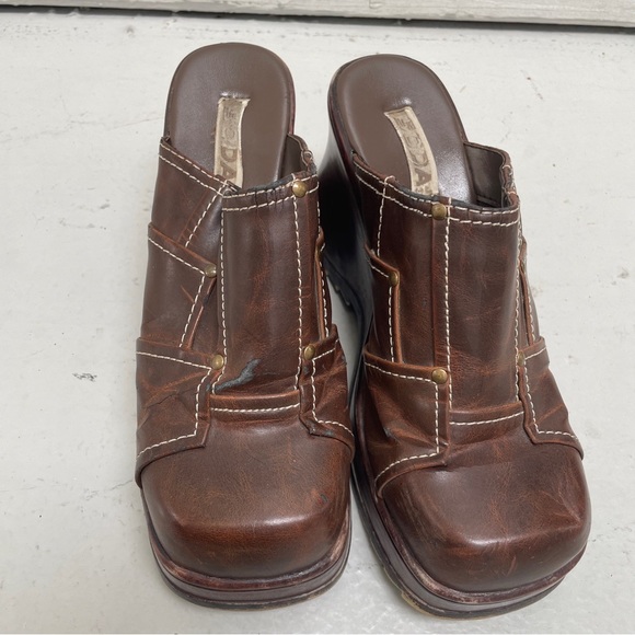 Vintage Soda Brown Chunky Leather Heel platform patchwork Womens US 9 Shoes Mule - Picture 2 of 14